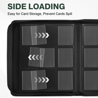 Toploader Binder, Holds 360 Toploaders, 100 Toploaders INCLUDED, 9-Pocket PU Cover Top Loader Binder for 3" x 4" Rigid Toploader, Ringless Double-Sided Toploader Card Binder for TCG, Sport Cards