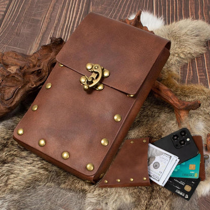 Belt Pouch Waist Bag Fanny Pack Steampunk Phone Holder Medieval Bag Leather Belt Renaissance Cosplay Costume Accessories (2Pouch-Brown)