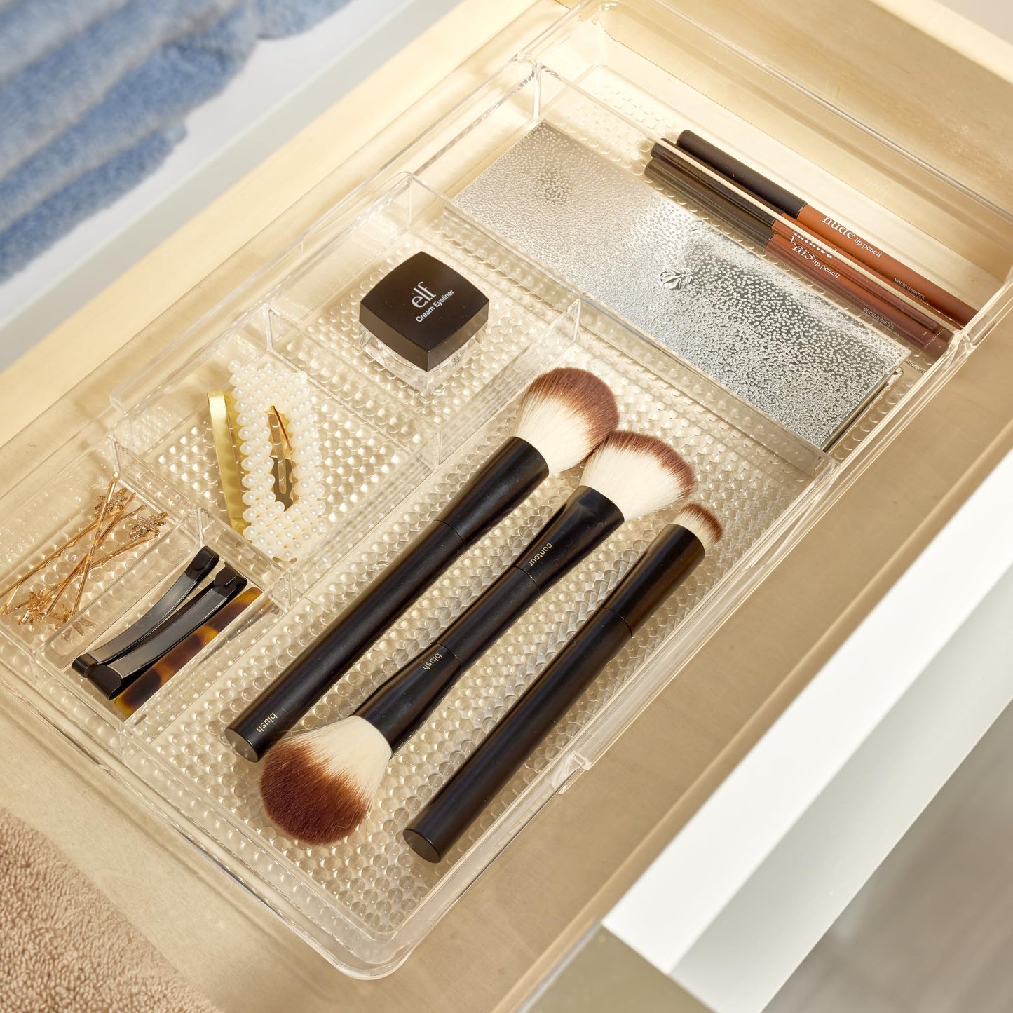 iDesign Expandable Makeup Drawer Organizer, Shallow Tray for Bathroom or Vanity Storage - Clear
