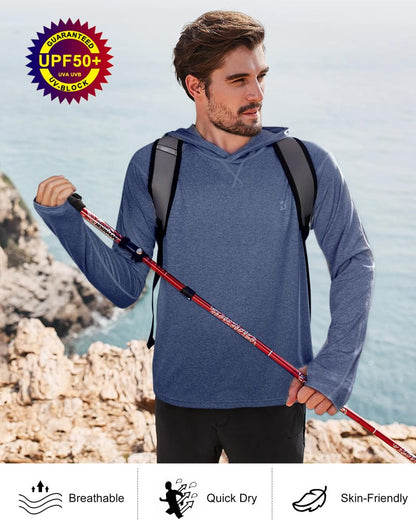 Roadbox UPF 50+ Fishing Shirts for Men Long Sleeve UV Sun Protection Hoodie Outdoor Hiking Shirts