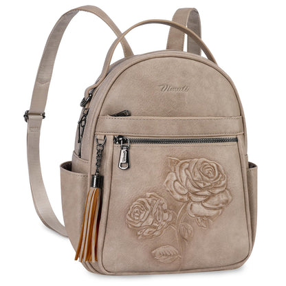 VIMUTI Mini Backpack Purse for Women,Embossed Vegan Leather Small Backpack Fashion Backpacks Daypacks Shoulder Handbag (Apricot)