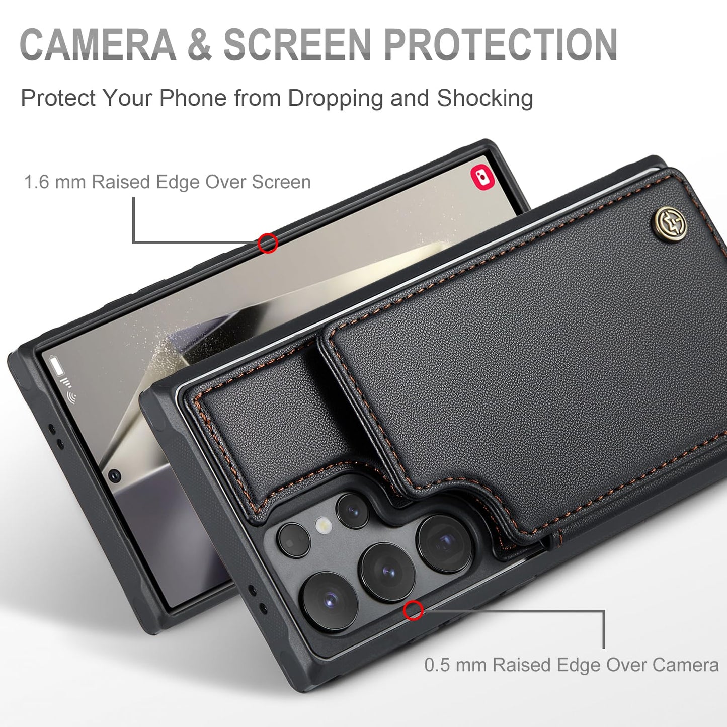 Vinich for Samsung Galaxy S24 Ultra Wallet Case with Card Holder, RFID Blocking Credit Slots Kickstand Shockproof Phone Cover Fit for Galaxy S24 Ultra 6.8" Black