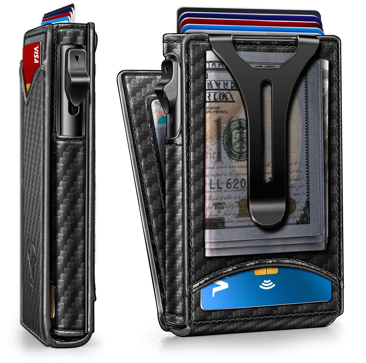 BULLIANT Men Wallet,Magnetic Metal Wallet Money Clip 9Cards Pop-up Access RFID Blocking