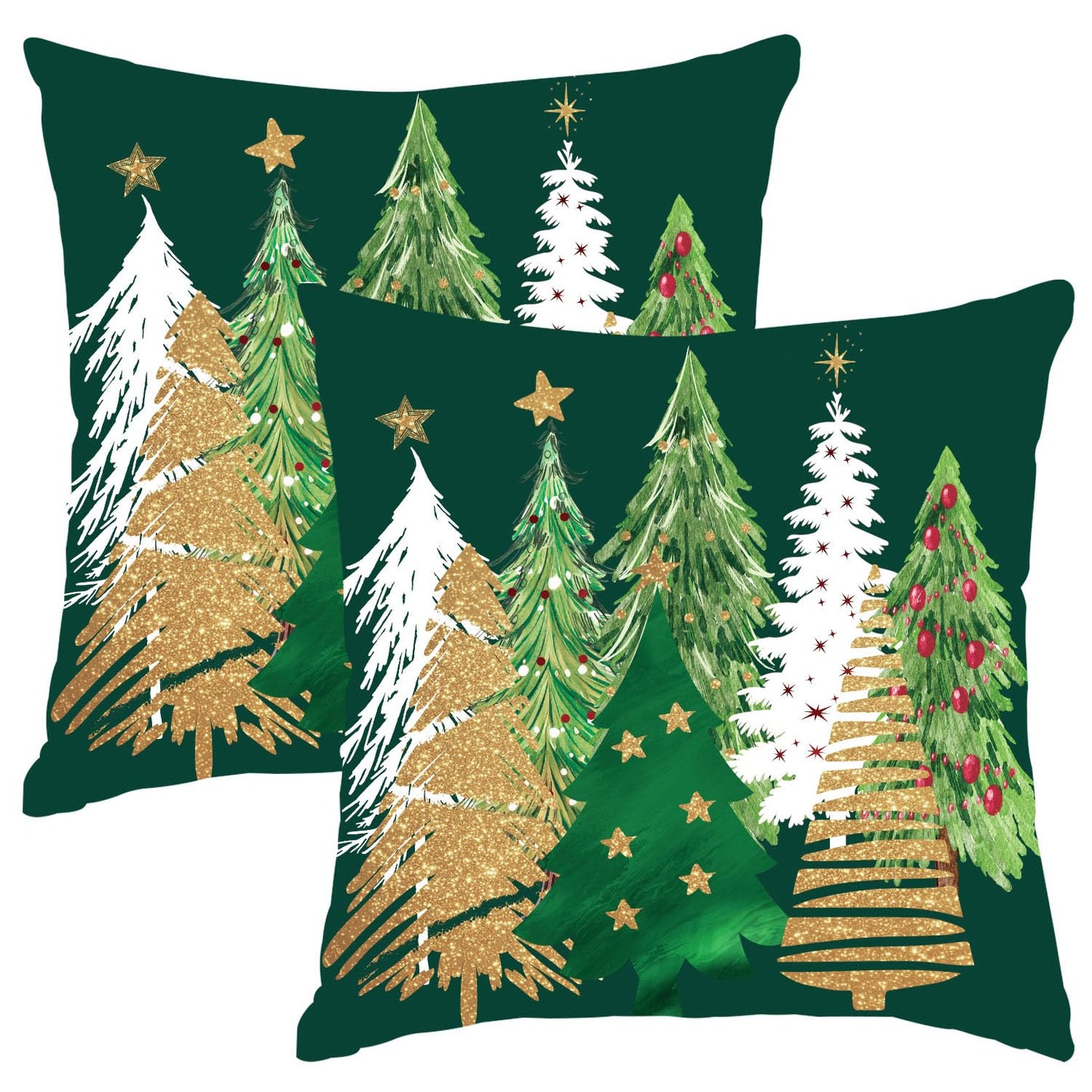 Artmag Christmas Tree Pillow Covers 24x24 Inch Set of 2, Decorative Farmhouse Green Pillow Shams Cases Slipcovers for Home Couch Sofa Decorations