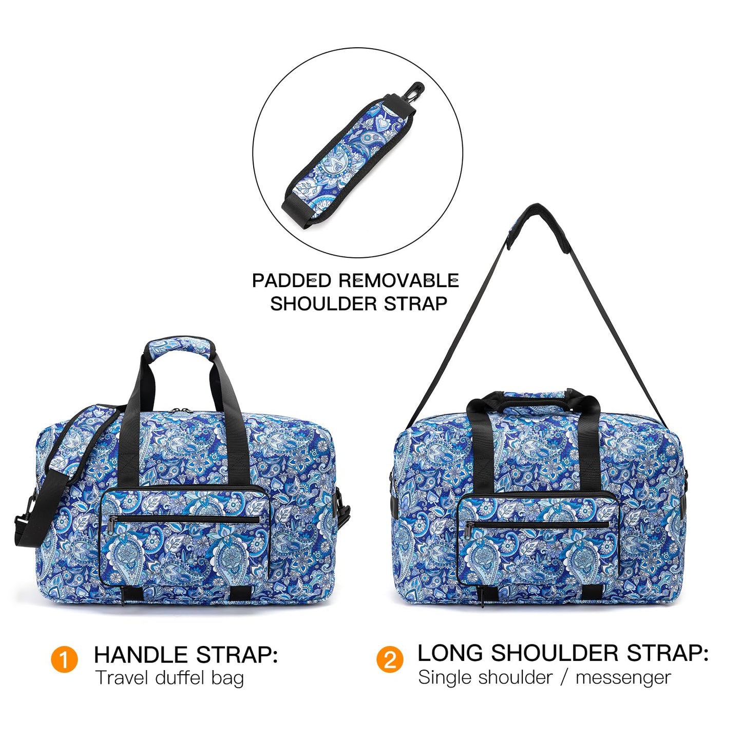 F.FETIVIN Weekender Bag Carry On Travel Duffle Bag Medium Overnight Bag for Women (Blue Paisley)