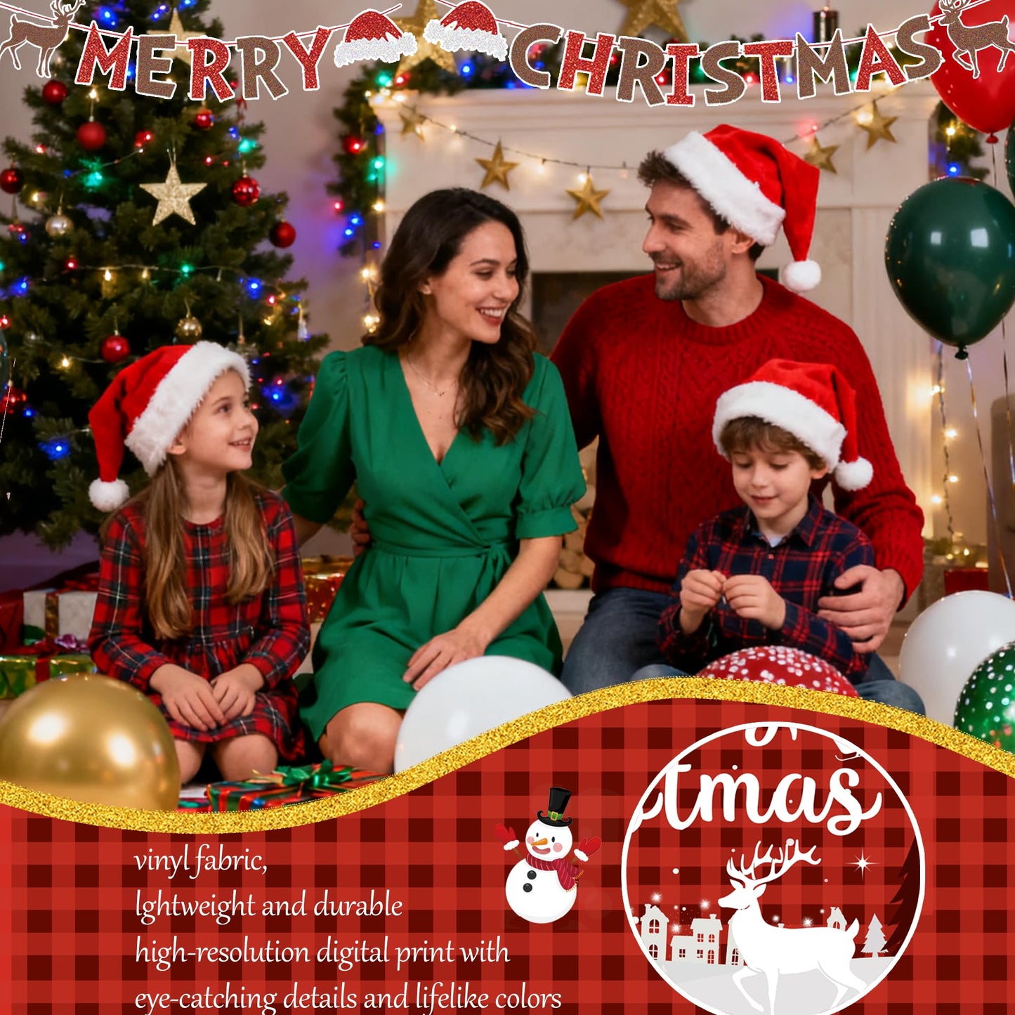 Merry Chirstmas Party Decorations, Christmas Decorations Set, Christmas Balloon Garland Banner Backdrop Tablecloth Toppers Snowflake Winter Santa Party Supplies for Indoor Outdoor Home Decor