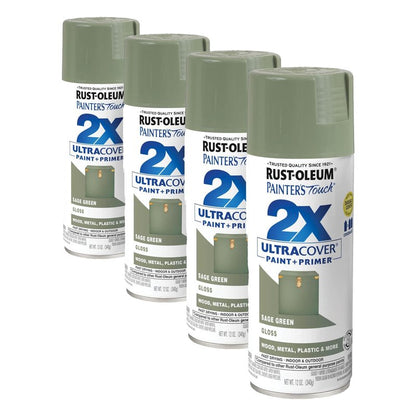 Rust-Oleum 249094 Painter's Touch 2X Ultra Cover Spray Paint, 12 oz, Gloss Sage Green (Pack of 4)