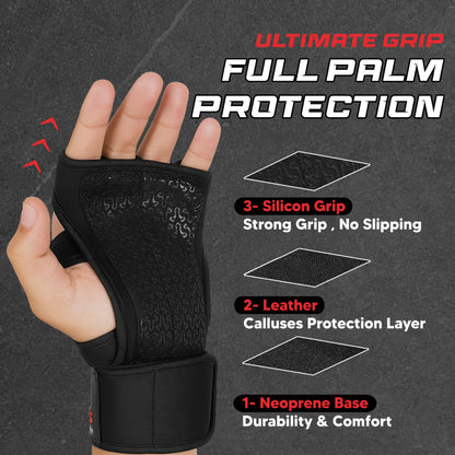 FITNESS FORCE Ventilated Weightlifting Gloves Workout Gloves for Men & Women with Built-in Wrist Wraps Fingerless Gym Gloves for Men Perfect for Exercise Fitness, Weight Lifting, Cross Training
