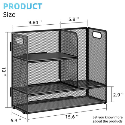 Marbrasse 3-Tier Desk Shelf Organizer with Handle, Desktop Bookshelf File Holder, Mesh Display Shelf Organizer Storage Rack for Office, Home, Supplies, Kitchen (Black)