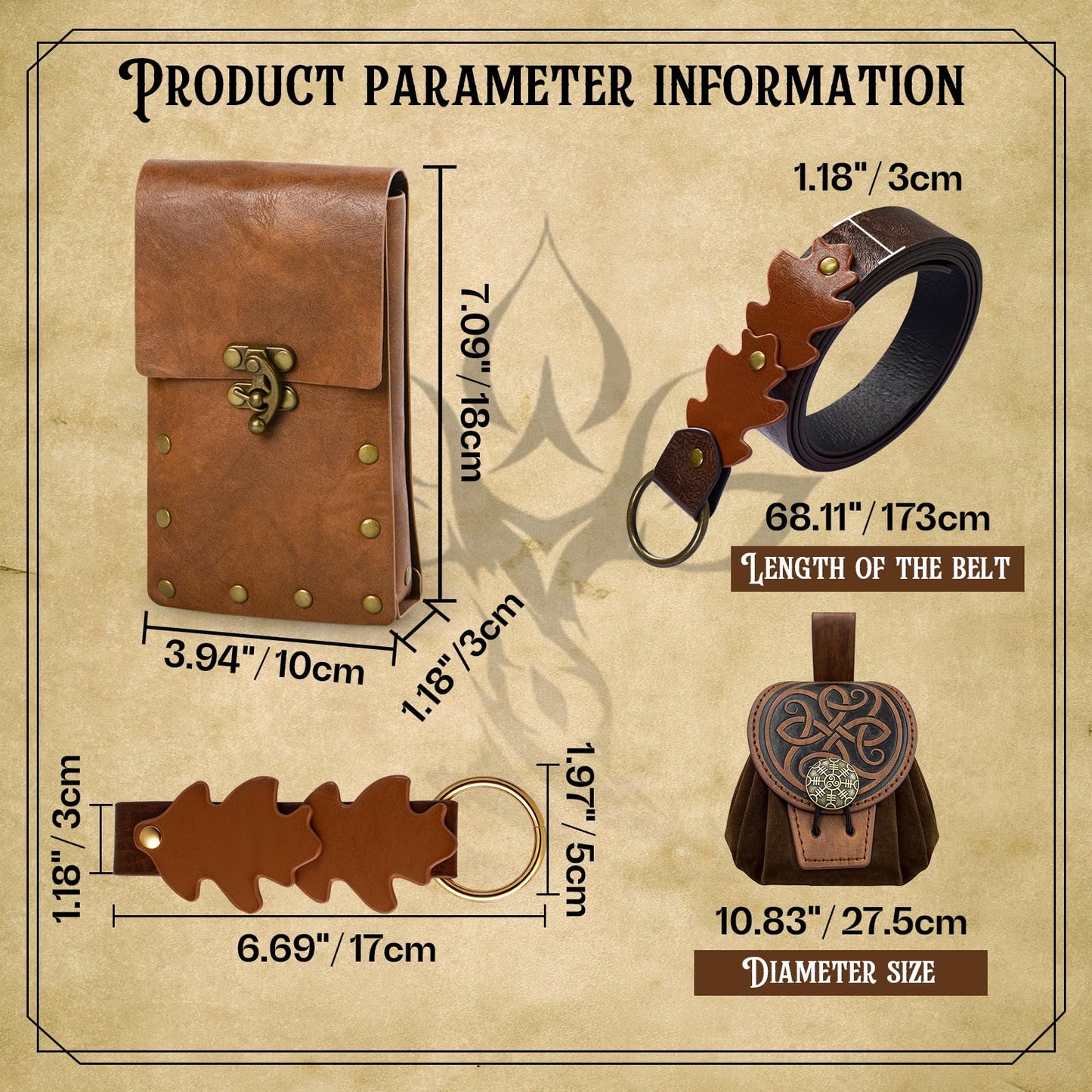 Renaissance Belt Pouch for Women, Medieval Belts Leather Waist Bag Fair Belt Renaissance Accessories for LARP Halloween Cosplay Costume (Brown-1)