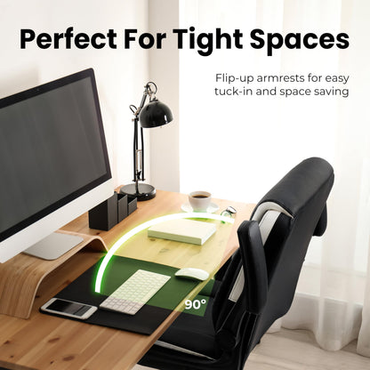 NEO CHAIR Office Desk Computer Chair Ergonomic Executive Mid-Back Leather Gaming Chair with Adjustable Flip-Up Armrests Wheels Swivel for Home Study Task (Black)