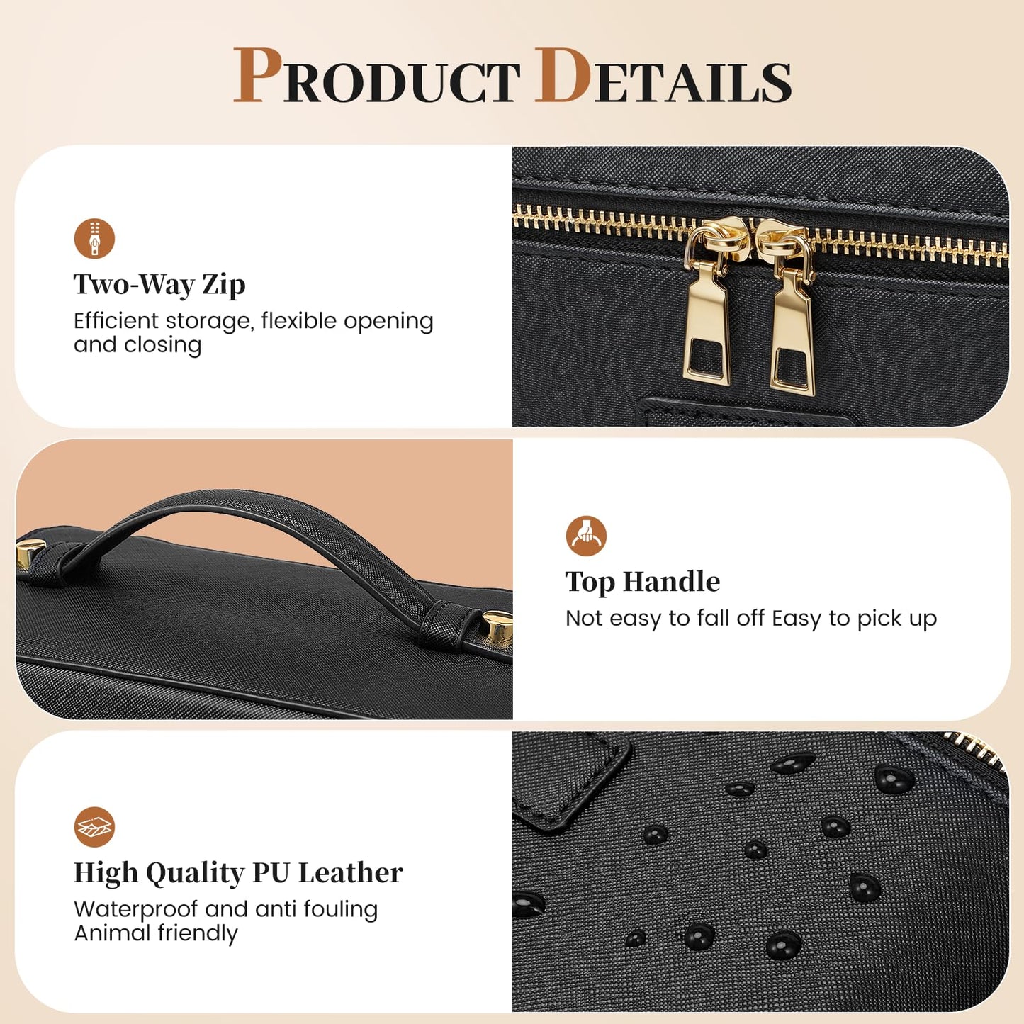 Tawd Makeup Bag Vanity Case with Removable Organizer Divider Waterproof Leather Portable Cosmetic Bag Travel Toiletry Bags Makeup Organizer Case