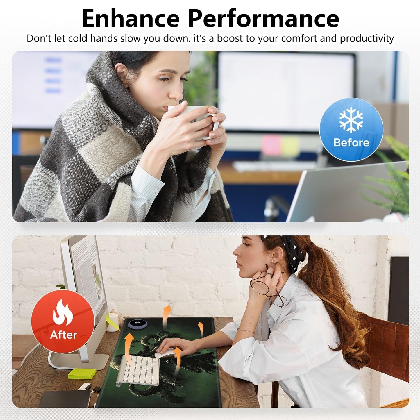 FKIUBWRY Heated Desk Pad Heated Mouse Pad - 31.5x13 Inch,3-Level Temp (104℉-122℉) 3-Hour Auto Shut-Off,Leather Waterproof Heated Desk Mat Hand Warmer for Home Office Gaming,Octopus Warrior Green