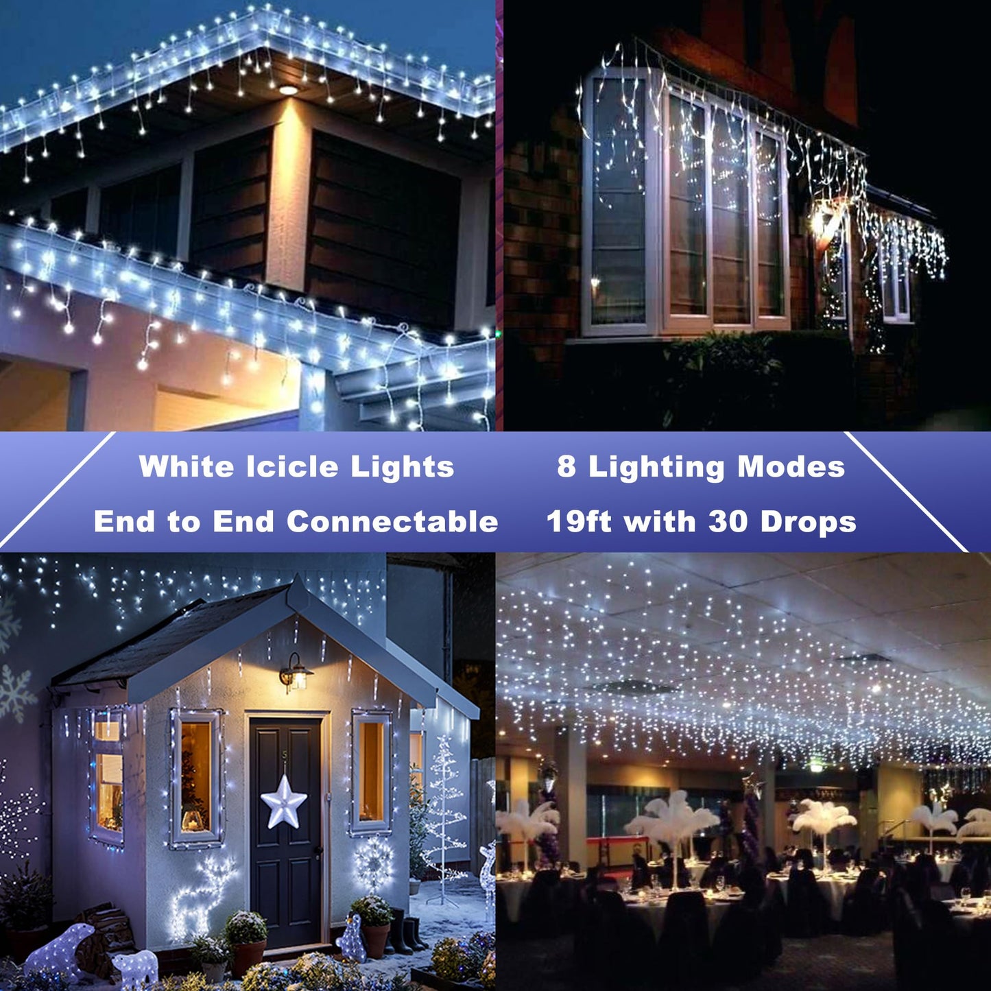 Lomotech Christmas Icicle Lights - 19Ft 8 Modes Waterproof Christmas Lights Connectable with Timer for Holiday, Wedding Party, Eaves, Christmas Decorations (White)