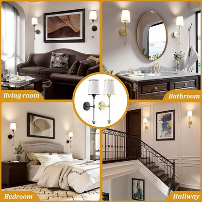 PAIHOME Wall Sconces Set of Two Battery Operated, Rechargeable Wireless Sconces with 5000mAh, 15 Colors Remote Control Dimmable Black Wall Sconce for Bedroom Living Room Bathroom Hallway Wall Decor