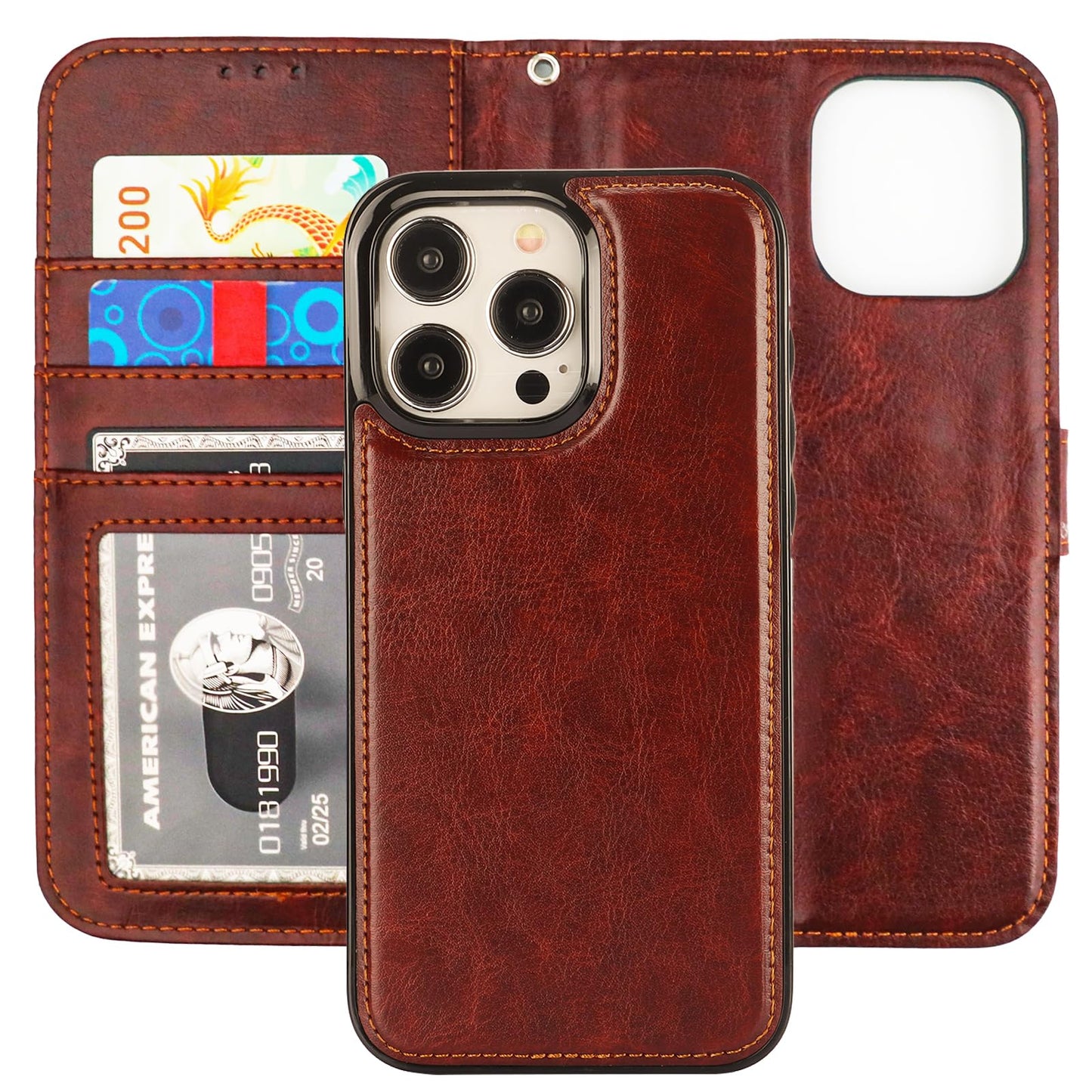 Bocasal Detachable Wallet Case for iPhone 15 Pro Max RFID Blocking Card Slots Holder Premium PU Leather Magnetic Kickstand Shockproof Wrist Strap Removable Flip Protective Cover 5G 6.7 inch (Brown)