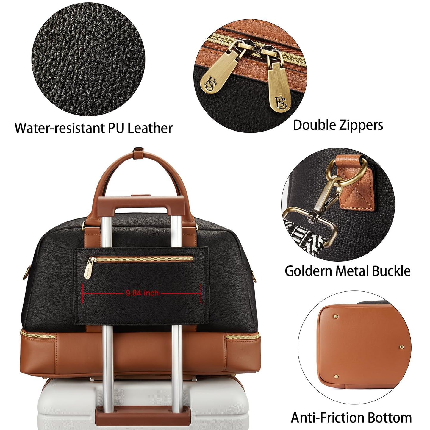 BOSTANTEN Weekender Bags for Women Leather Travel Duffle Bag Carry On Large Tote Duffel with Shoe Compartment and Trolley Sleeve
