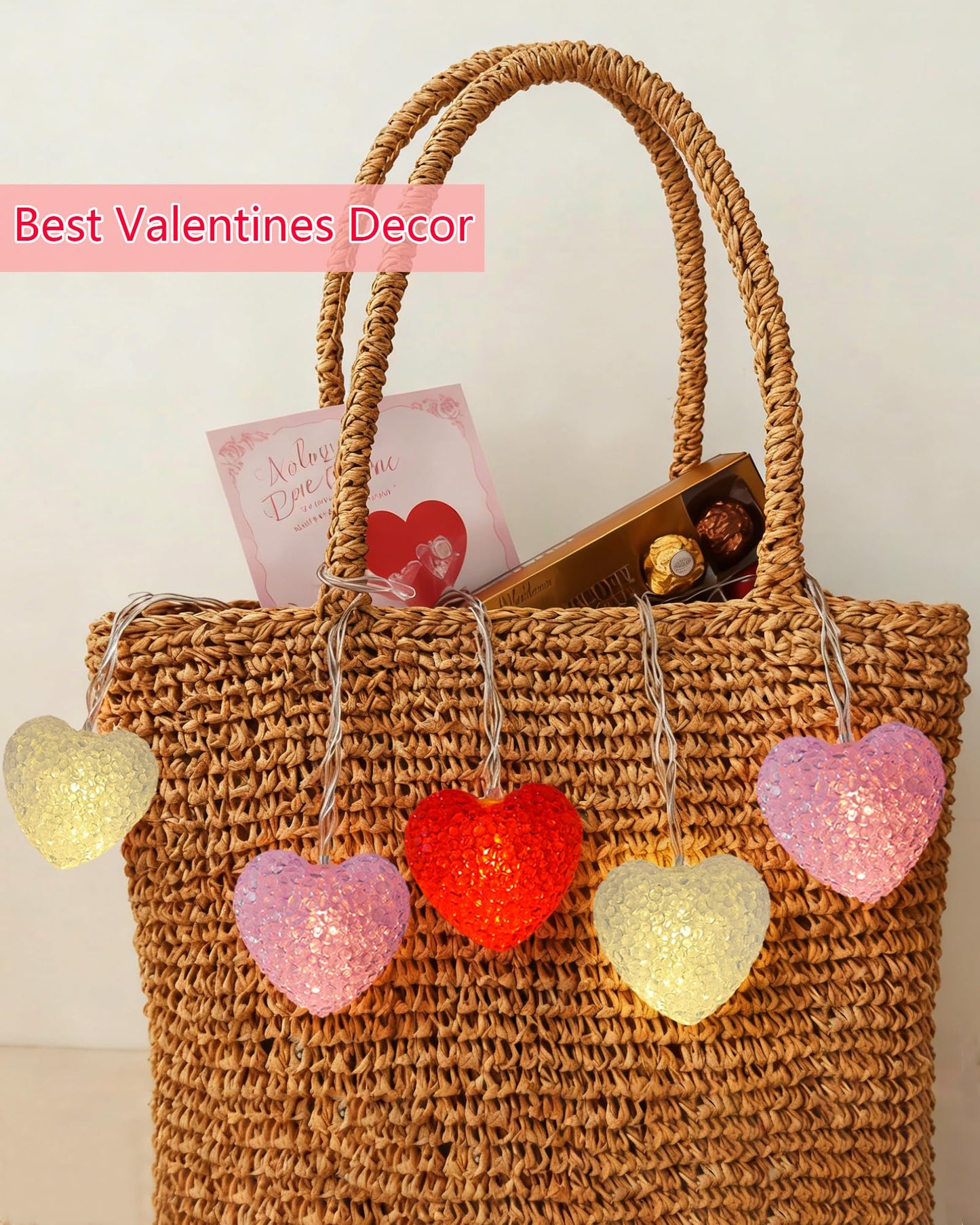 Valentine Lights Indoor 7Ft 10 LED Red White and Pink Heart Shaped String Lights with Timer & 8 Modes, Valentines Heart Light Battery Operated for Home Porch Wedding Christmas Valentine's Day Decor