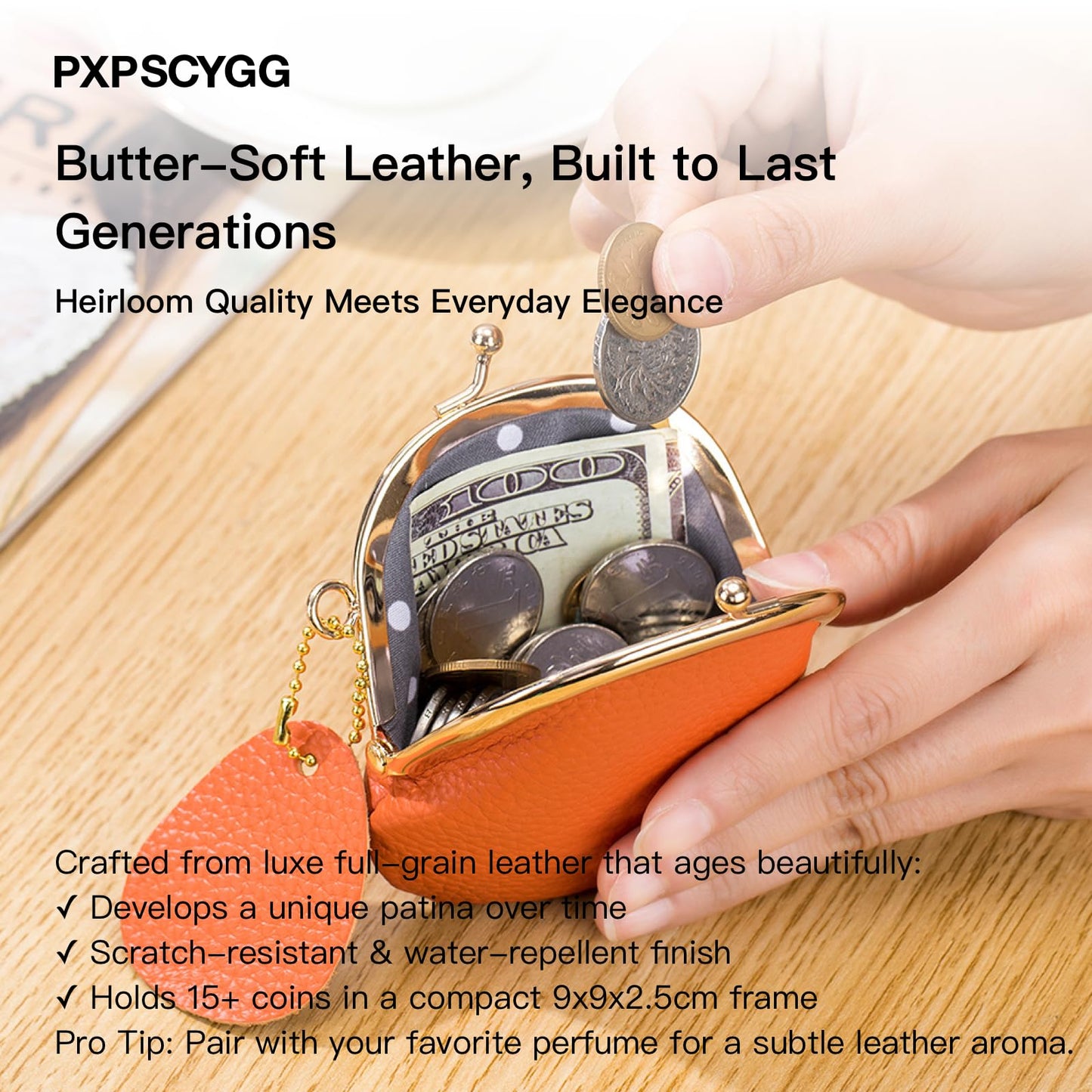 Genuine Leather Small Coin Purse for Women, Vintage Leather Change Purse, Coin Bag with Kiss Lock, Mini Coin Purse for Women's (Black)