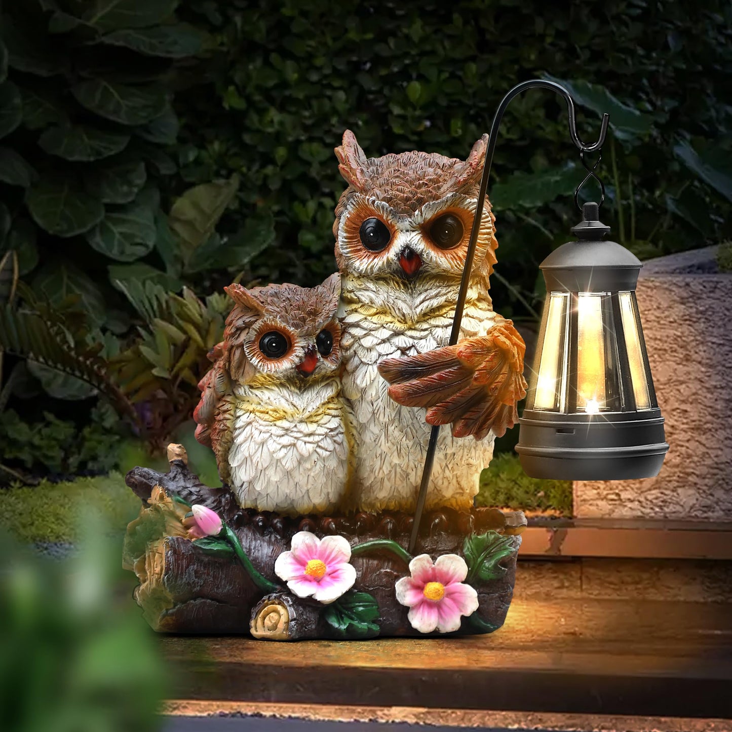 Garden Owls Statue with Solar LED Lantern, Wisdom Statue Gift for dad Yard Art, Whimsical Figurine Sculpture Lighted Outdoor father's Day, Spring Decorations for Lawn, Porch,2026 Gradulation Gift