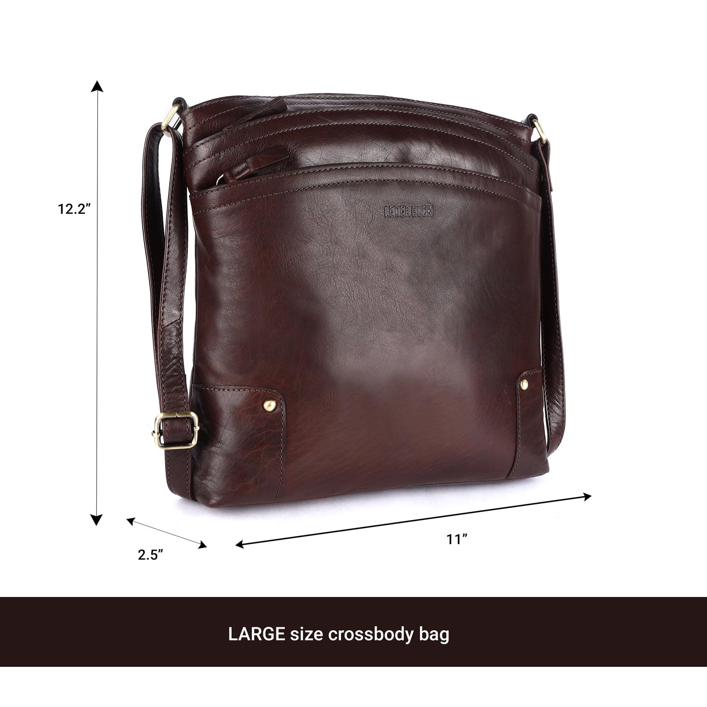 LEDERBUCK Terry Large Soft Real Leather Crossbody handbag-Triple Zip Premium Sling Crossover Shoulder Bag for Women (Brown)