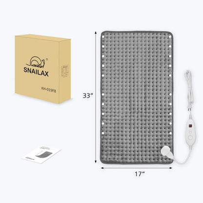 Snailax Heating Pad & Foot Warmer with 6 Temperature Settings & Auto Shut Off, 17”x33”, Washable Fast Heated Pads for Back Pain Relief,Abdomen,Feet,Back,Cramp(Grey)