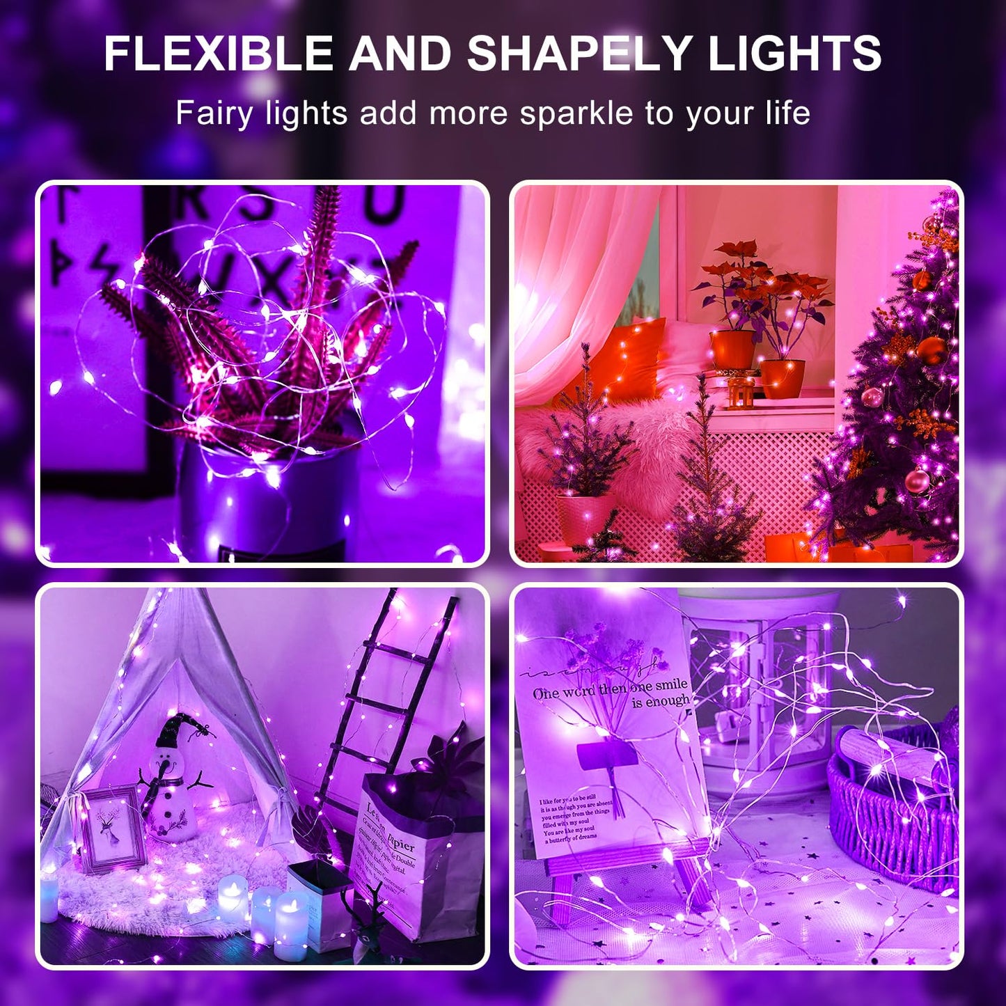 Aogist 2-Pack 16FT Fairy Lights with Spool,Ultra-Bright 50 LEDs Battery Operated Copper Wire String Light for Bedroom Christmas Wedding Centerpiece Parties Decoration,Purple