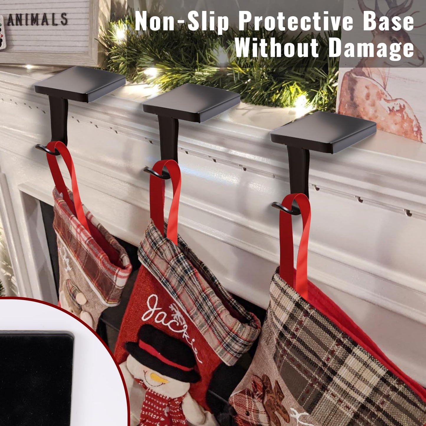 Btanadi Stocking Holders for Mantle Set of 6, Metal Christmas Stocking Holder, Heavy Duty Stocking Hangers with Non-Slip Protective Pad, Mantle Garland Hanger for | TV Stand | Staircase | Dresser