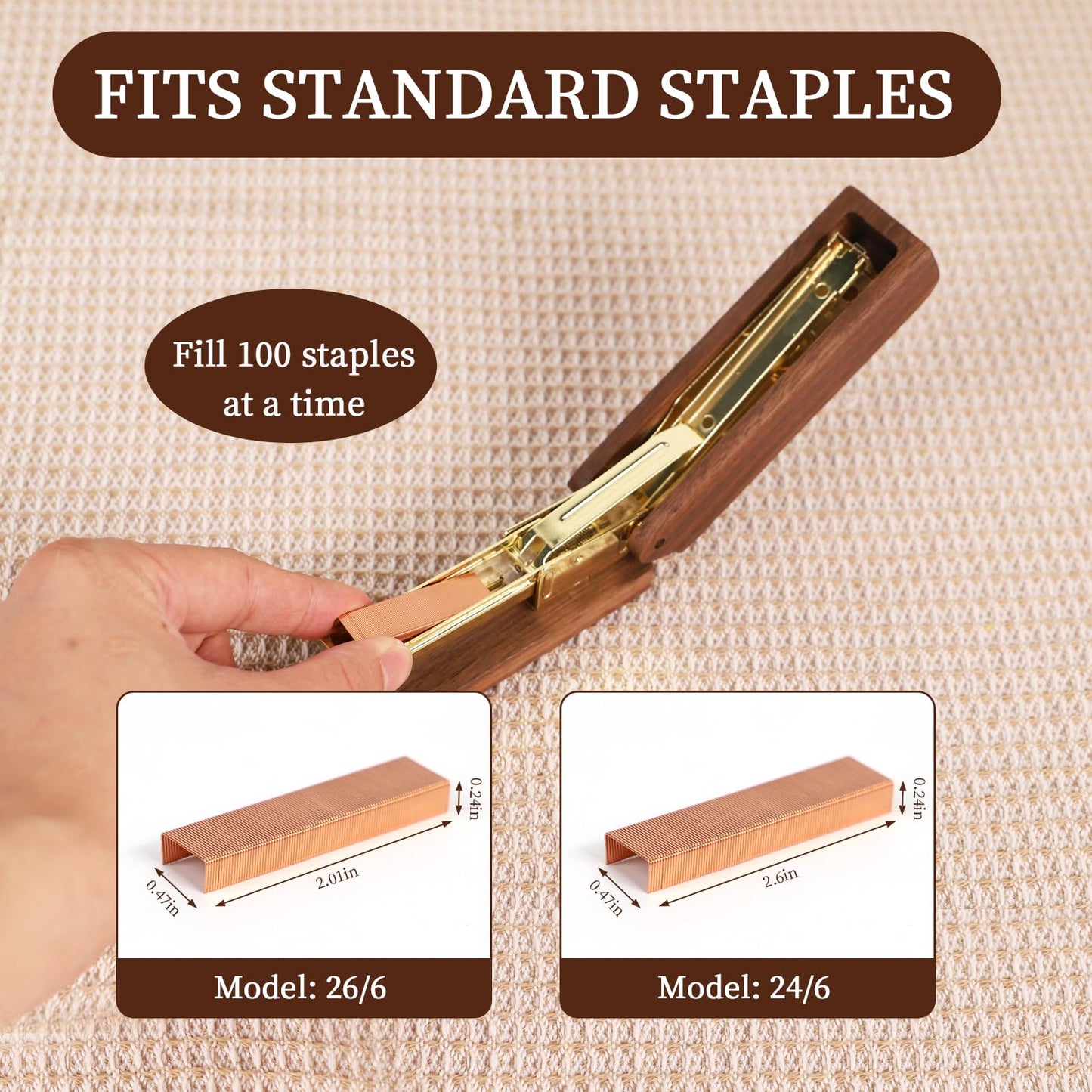 MultiBey Walnut Wood Stapler for Desk - Natural Woodgrain Stapler 25 Sheet Capacity with 1000 Staples, Jam Free, Retro Business Desktop Staplers Desk Accessories for Office Home School