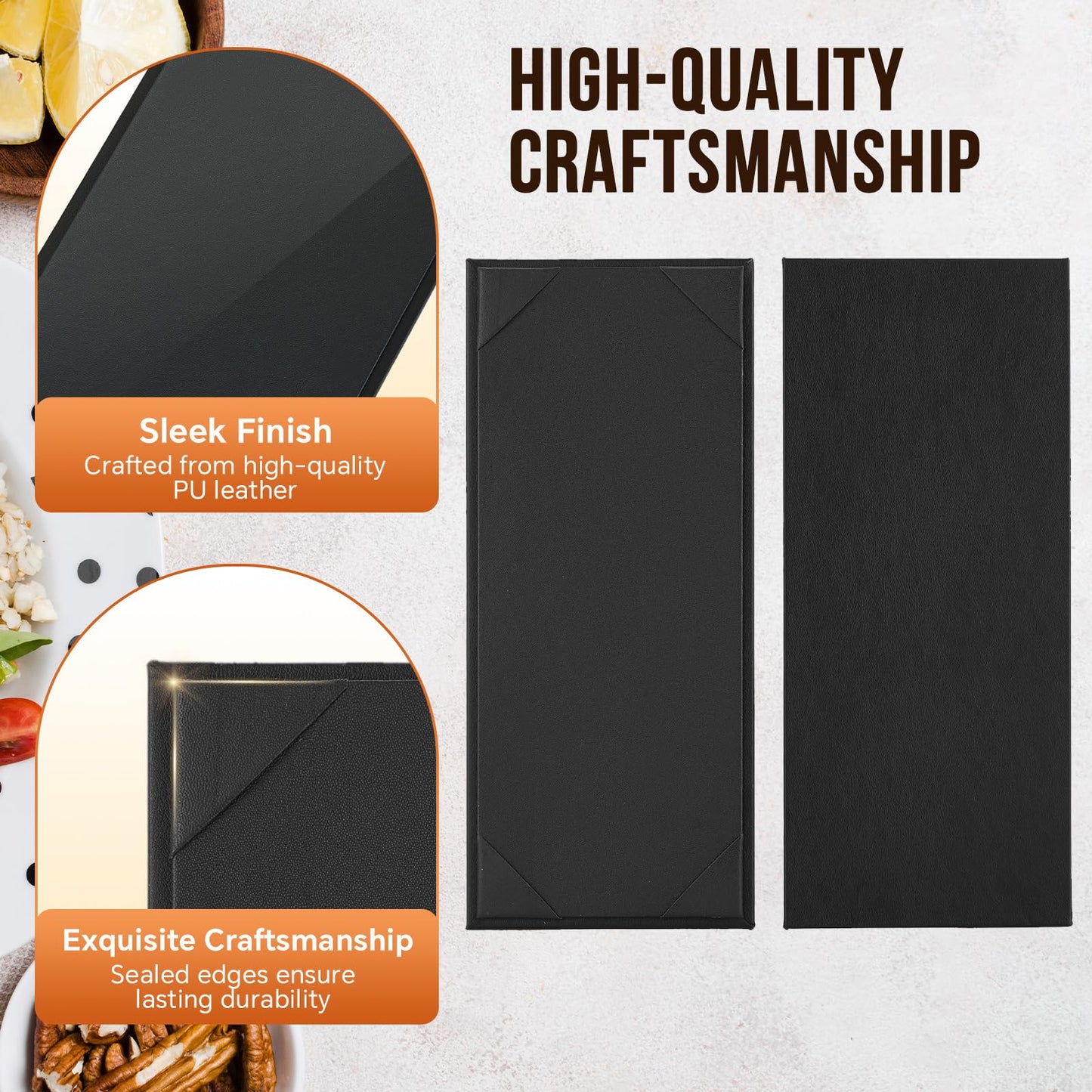 MYFULLY Restaurant Menu Holders 4.25" x 11", 12 Pack Black PU Leather Single Panel Menu Covers with Angled Corners for Restaurant, Bar, Coffee Shop, Wine List (1 View)