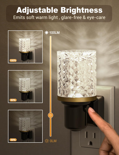 JandCase LED Night Light, Dimmable Night Lights Plug into Wall, Modern Nightlight with Auto On Off Light Sensor, 3000K Soft White Night Light 0-100LM Brightness for Bathroom Hallway Bedroom Decor