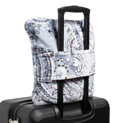 Vera Bradley Fleece Travel Blanket with Trolley Sleeve, Soft Sky Paisley