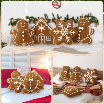 HunnmingRe 4 Pcs Christmas Throw Pillows Fall Football Plush Pillows Winter Holiday Cushion Soft Decorative Cushions for Couch Bedroom Living Room Thanksgiving Xmas Decor(Caramel,Gingerbread)