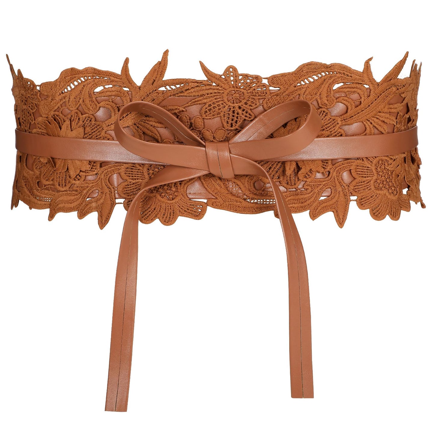 JASGOOD Women Lace Waist Belt Corset Waist Band Belt For Dress Obi Bowknot Cinch Wide Belt Bow Tie Wrap Boho Faux Leather,Brown