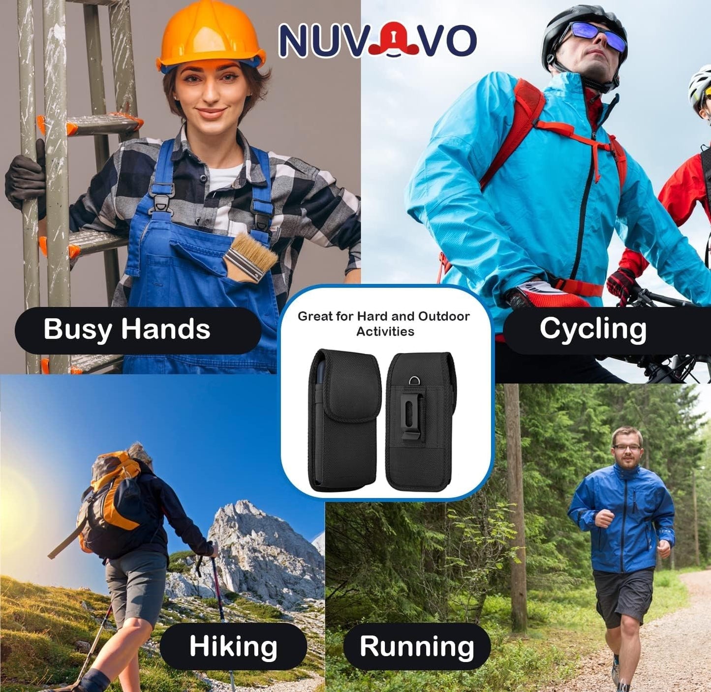 NUVAVO Holster for iPhone 17 16 15 14 13 12 11 Xs X XR/Pro Models, Cell Phone Belt Holder Case with Clip for Men, Heavy Duty Nylon Pouch (Fits Phone with Otterbox Cover on) Black