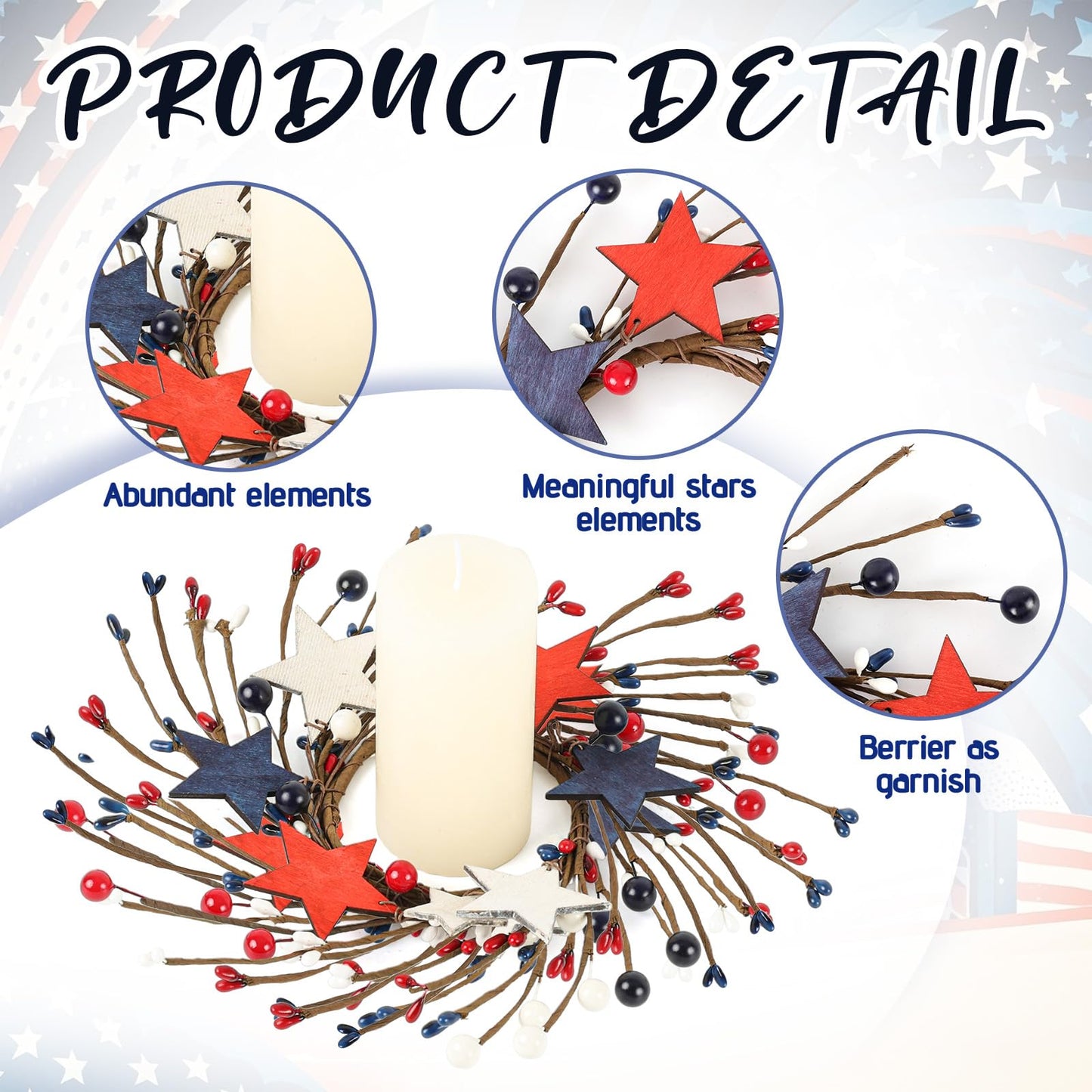 4 PCS Small Patriotic Wreath Mini 4th of July Wreaths for Kitchen Cabinets Farmhouse Artificial Red White Blue Stars Memorial Day Windows Wreaths for Independence Day Porch Wall Decor