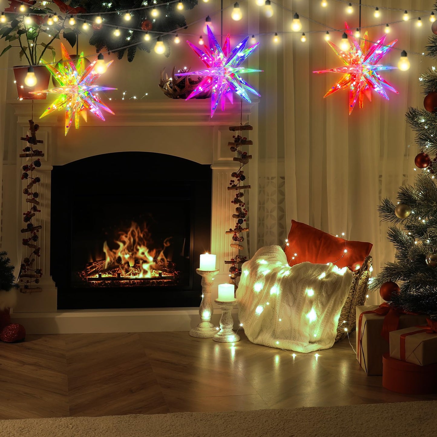 LEDLampsWorld 3D Moravian Star Tree Topper, PET Christmas Star Tree Toppers Powered by USB, App Control LED Smart Christmas Light with Remote for Xmas Tree