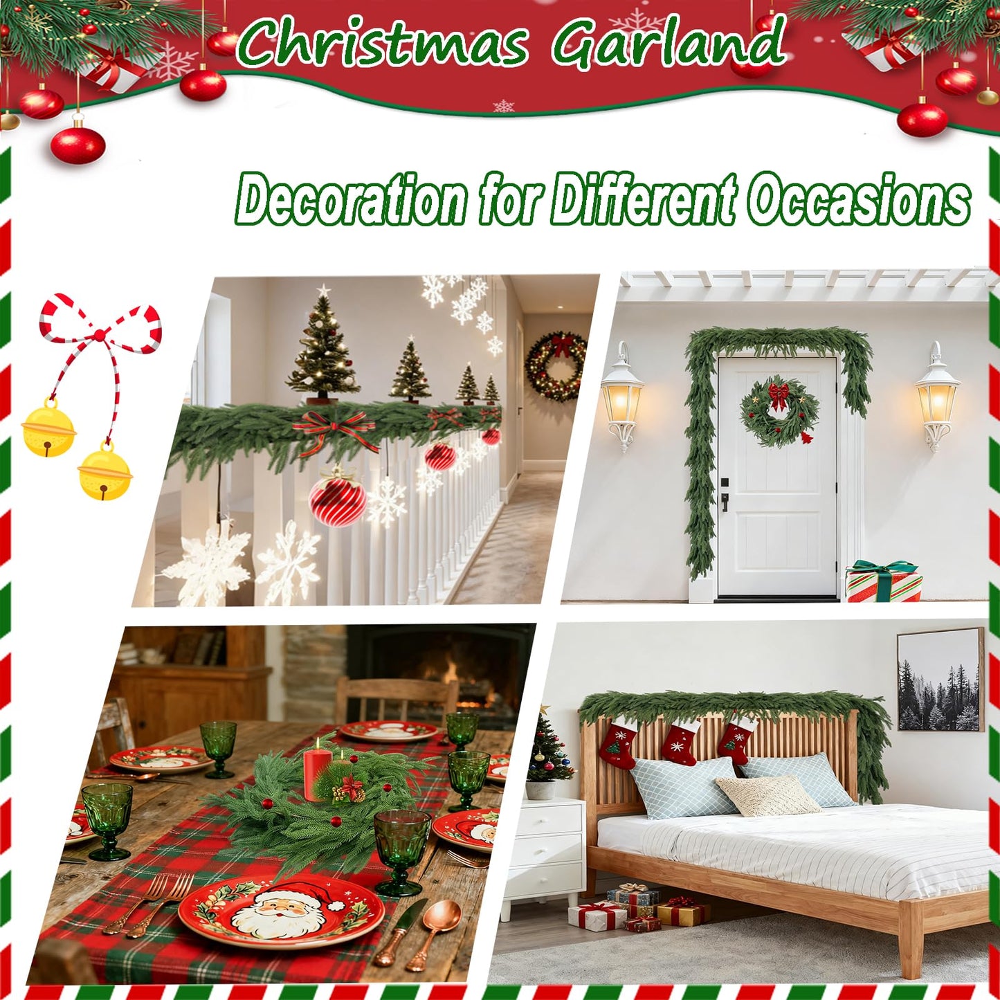 FUTBER 9FT Christmas Garlands Norfolk Pine - Real Touch Pine Garlands - Garlands Christmas Decorations for Home Dining Table Mantel Porch Winter Christmas Decor