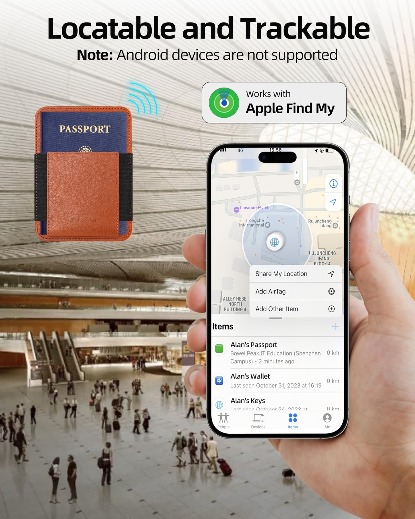 Passport Holder with Find My, RFID Leather Minimalist for Travel, Fit 4 Cards & 2 Passport
