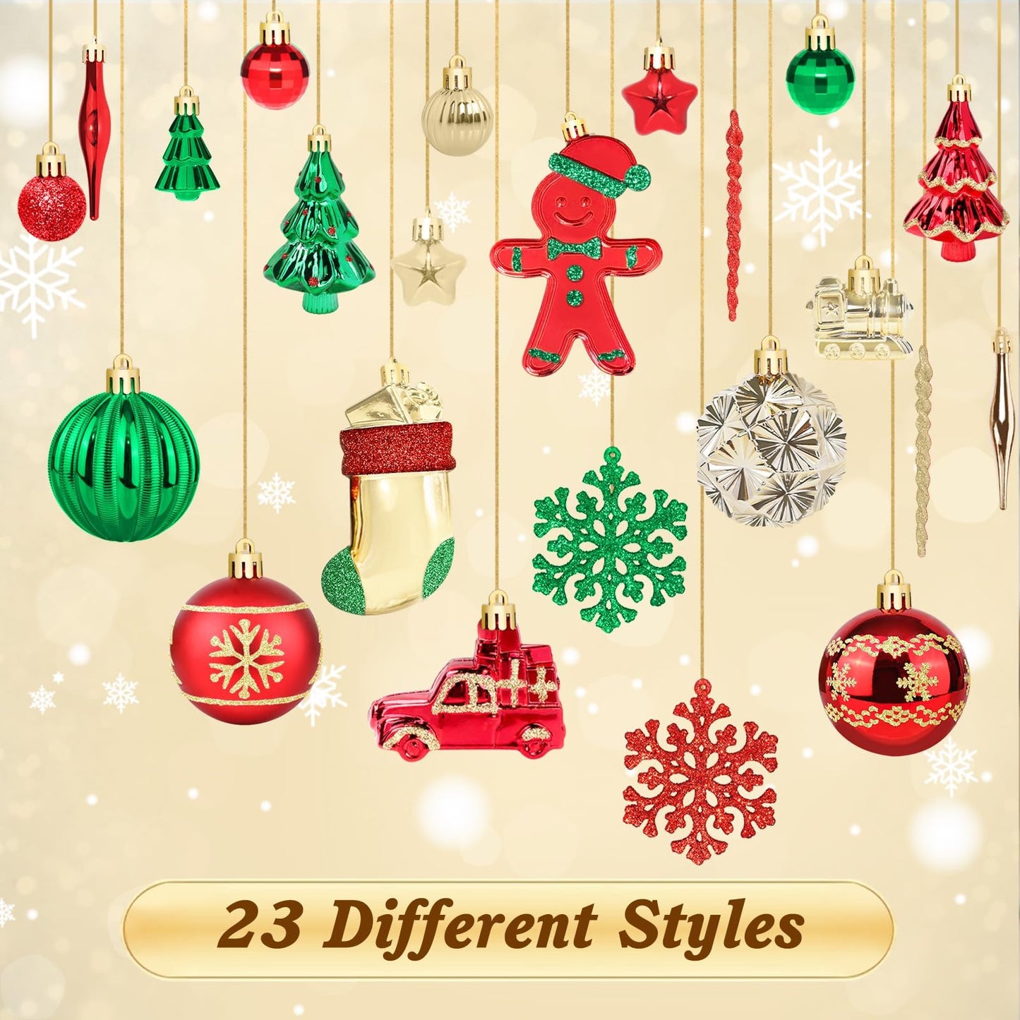 FestiveBliss Christmas Ornaments 71 Count, Christmas Decorations for Tree, 23, Shatterproof Ornaments Red & Green Ornaments