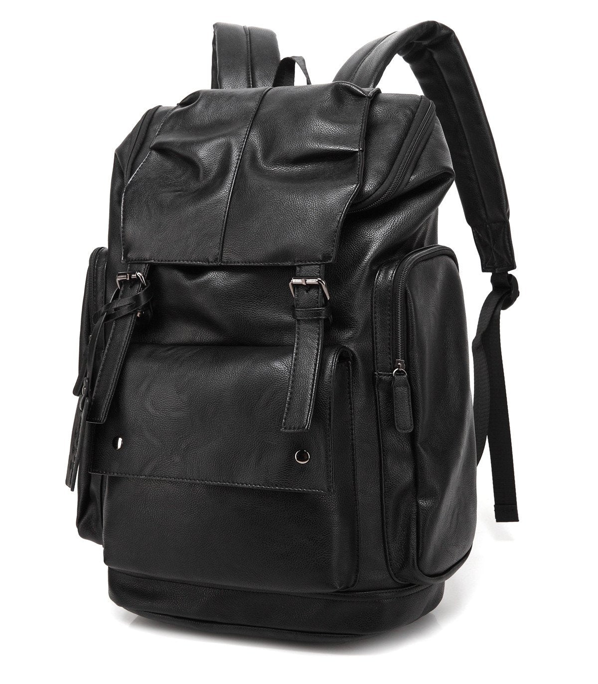 Baosha BP-16 PU Leather Casual Backpack 15.6inch Laptop Backpack Travel Backpack Hiking Comping Backpack Daypack Black
