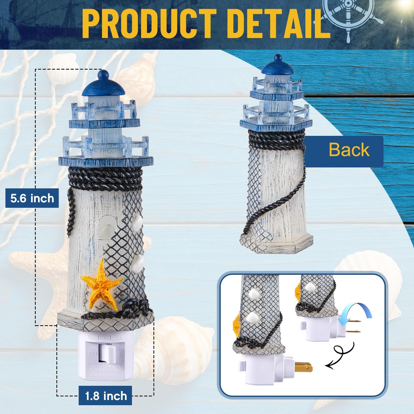 Tuanse Lighthouse Night Lights Plug in Nautical Themed Lamp Coastal Christmas Decor for Seaside Ocean Beach House Room Hallway Stairway