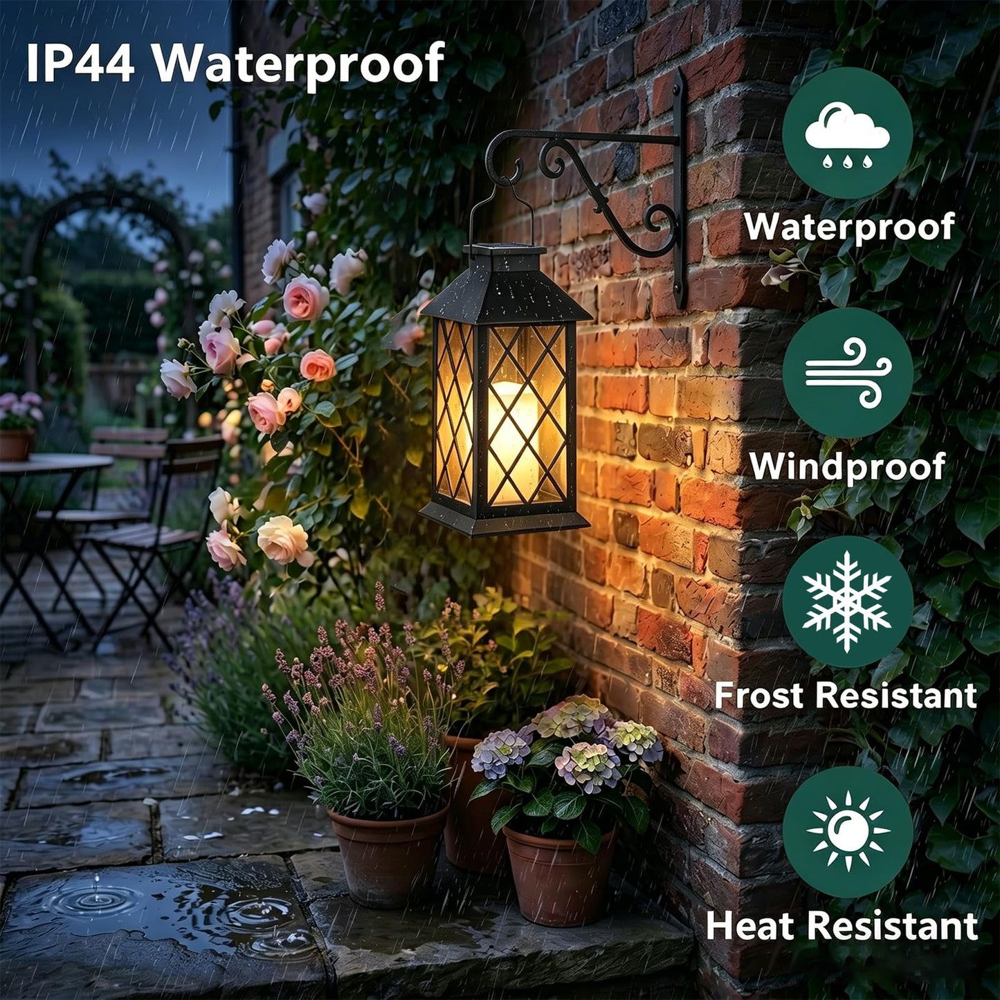 Yowin Solar Lanterns Outdoor Waterproof, 2 Pack Hanging Solar Lanterns with Flickering Candle, Tempered Glass Solar Lamp Outdoor for Garden Wall Table Patio Yard Fence, Housewarming Gift - Black