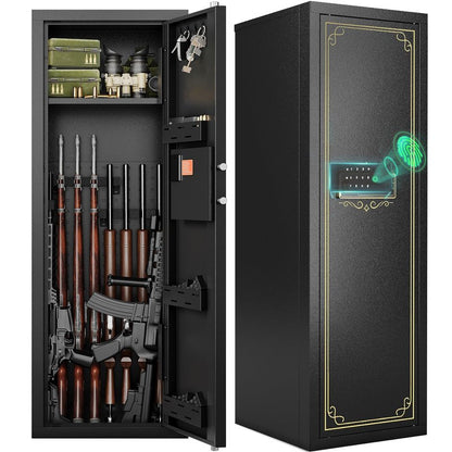 KAER 10-15 Biometric Gun Safe for Rifles and Pistols,Large Gun Cabinet with Removable Racks & Adjustable Shelf,Fingerprint Keypad Lock Rifle Safe for Home & Hunting(AR-15)
