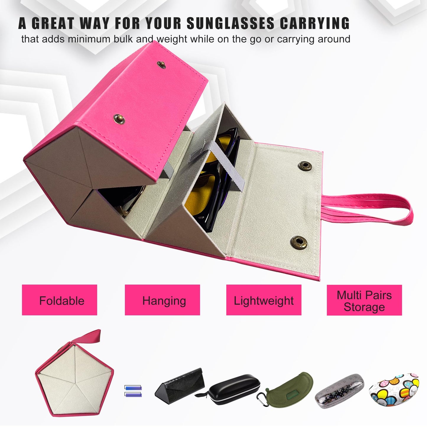 Longjet Sunglasses Organizer 5 Slots Travel Glasses Case Multiple Pairs Eyeglasses Storage Box Hanging Eyewear Holder (Peach Pink)
