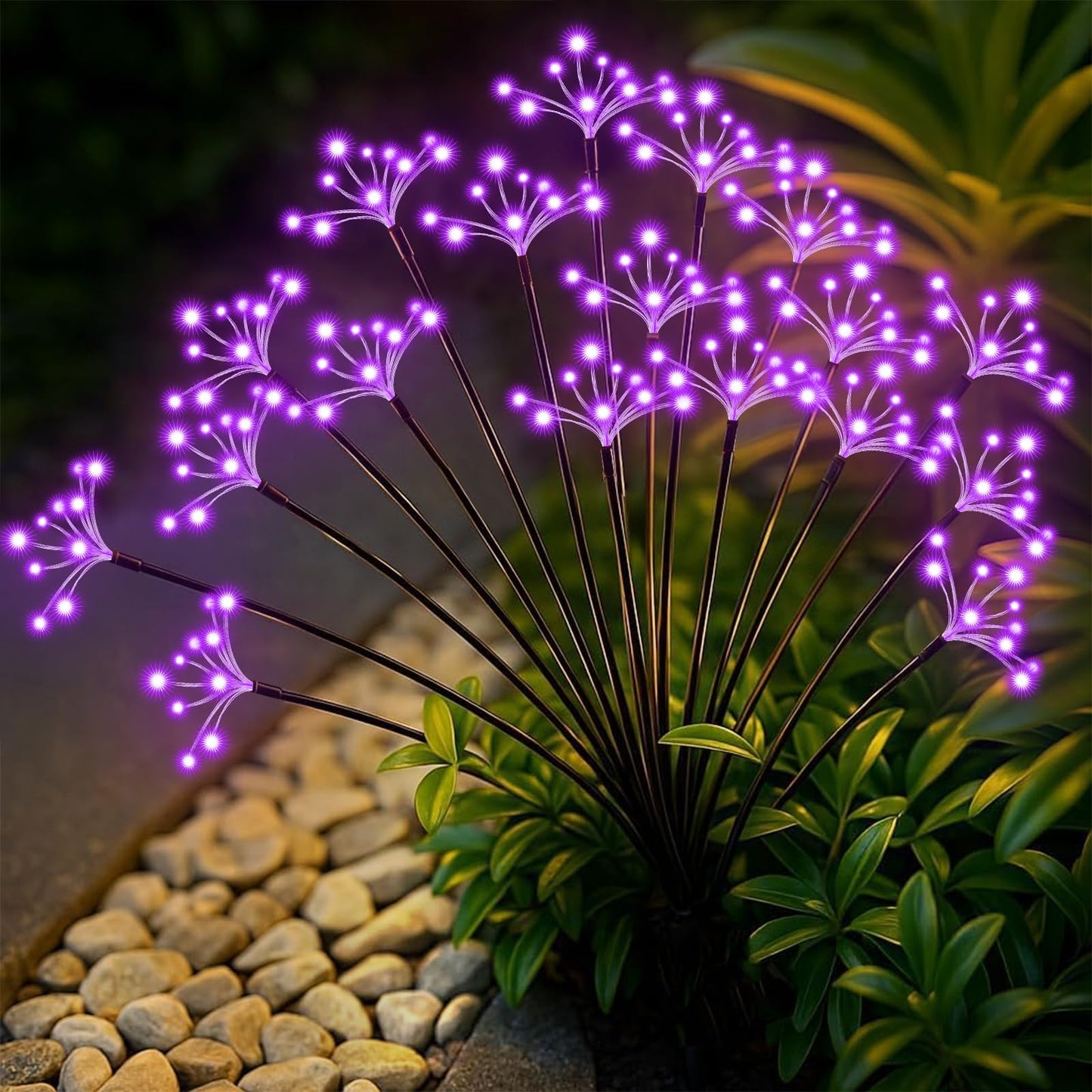 Solar Garden Lights 2 Pack Waterproof Solar Swaying Starburst Light Outdoor Lights for Yard Patio Walkway Pathway Party Wedding Christmas Decoration, Purple