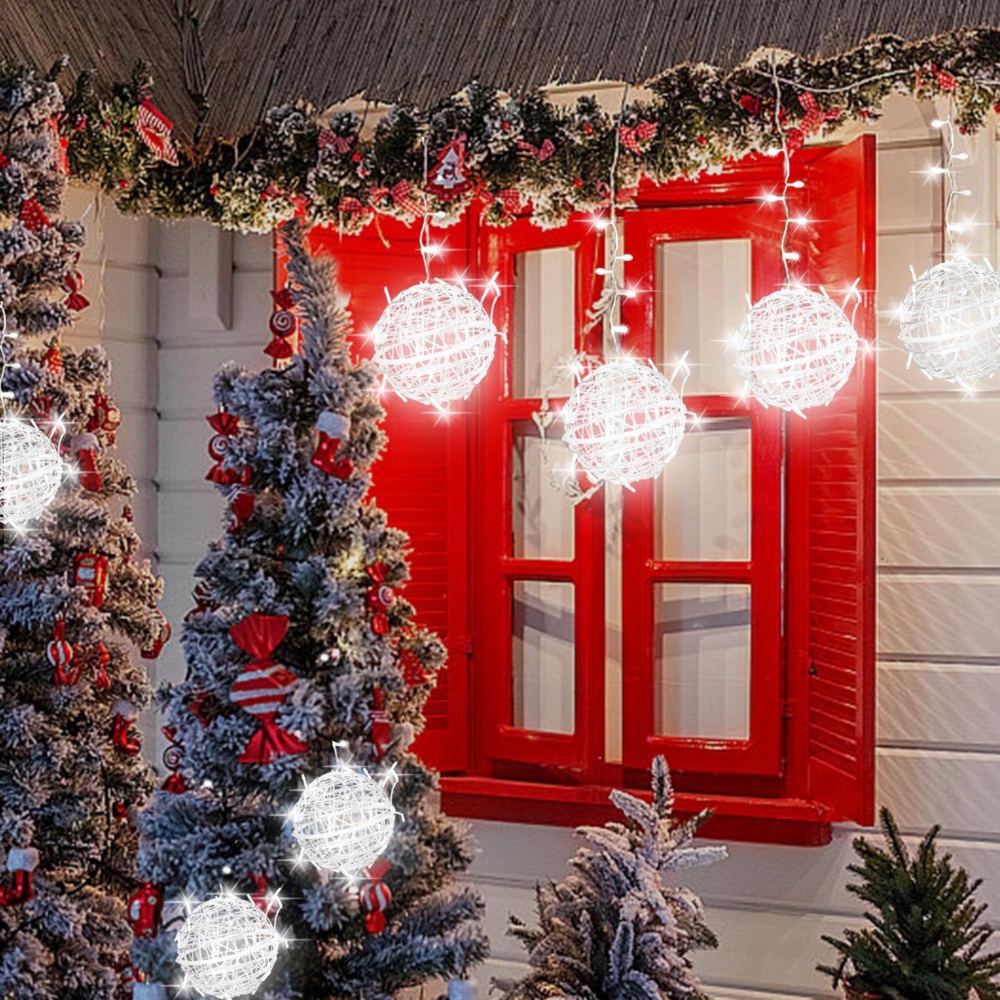Outdoor Christmas Balls Lights Tree Lights Waterproof, 4 Pack 7.87" LED Hanging Globe Sphere Lights with 8 Lighting Modes Memory Timer Plug for Party Wedding Xmas Porch Patio Garden Yard Decorations