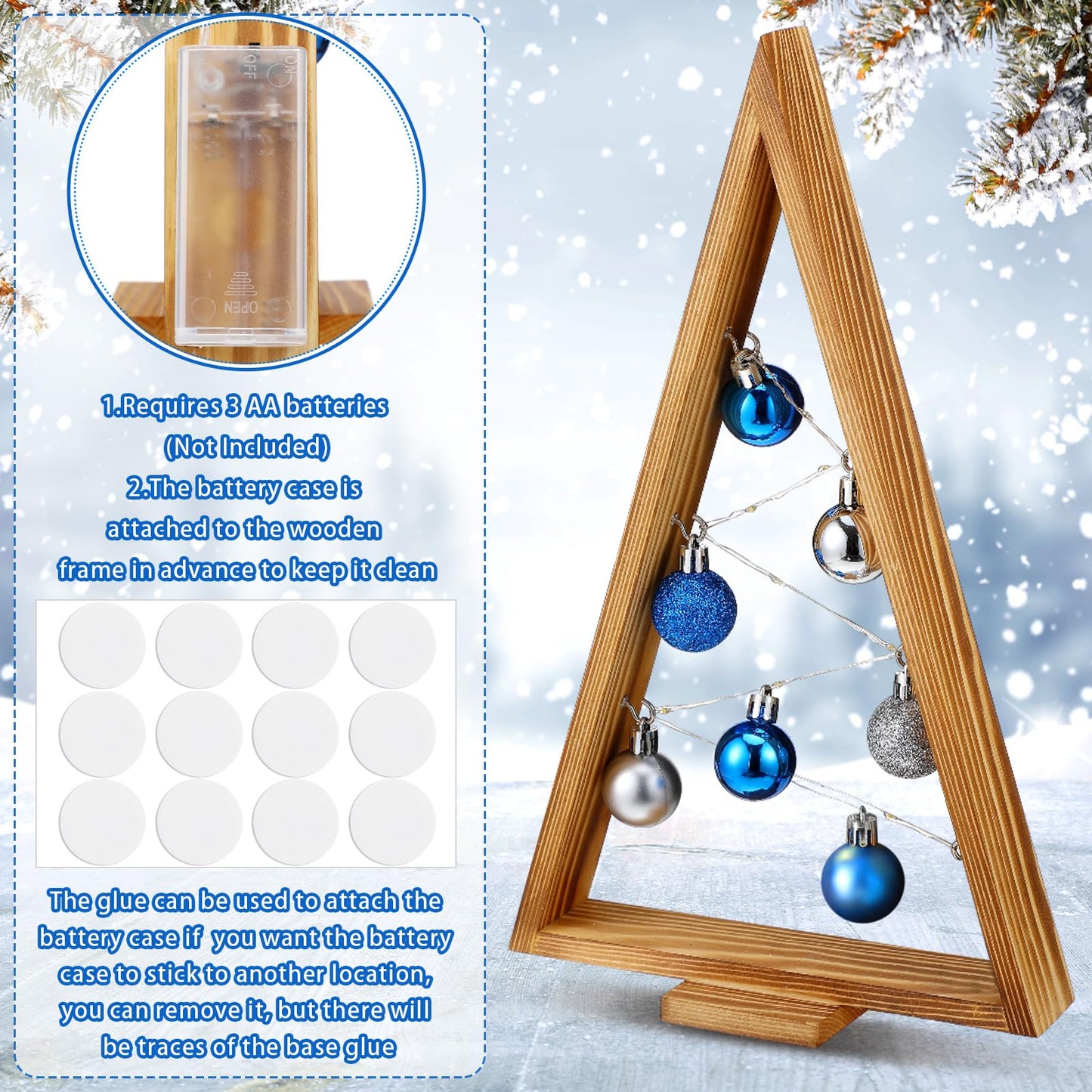 Hungdao 2 Pack Wooden Christmas Tree with Lights and Balls Modern Farmhouse Christmas Table Centerpiece Tabletop Decor for Winter Fireplace Mantle Shelf Home Decor(Blue, Silver)