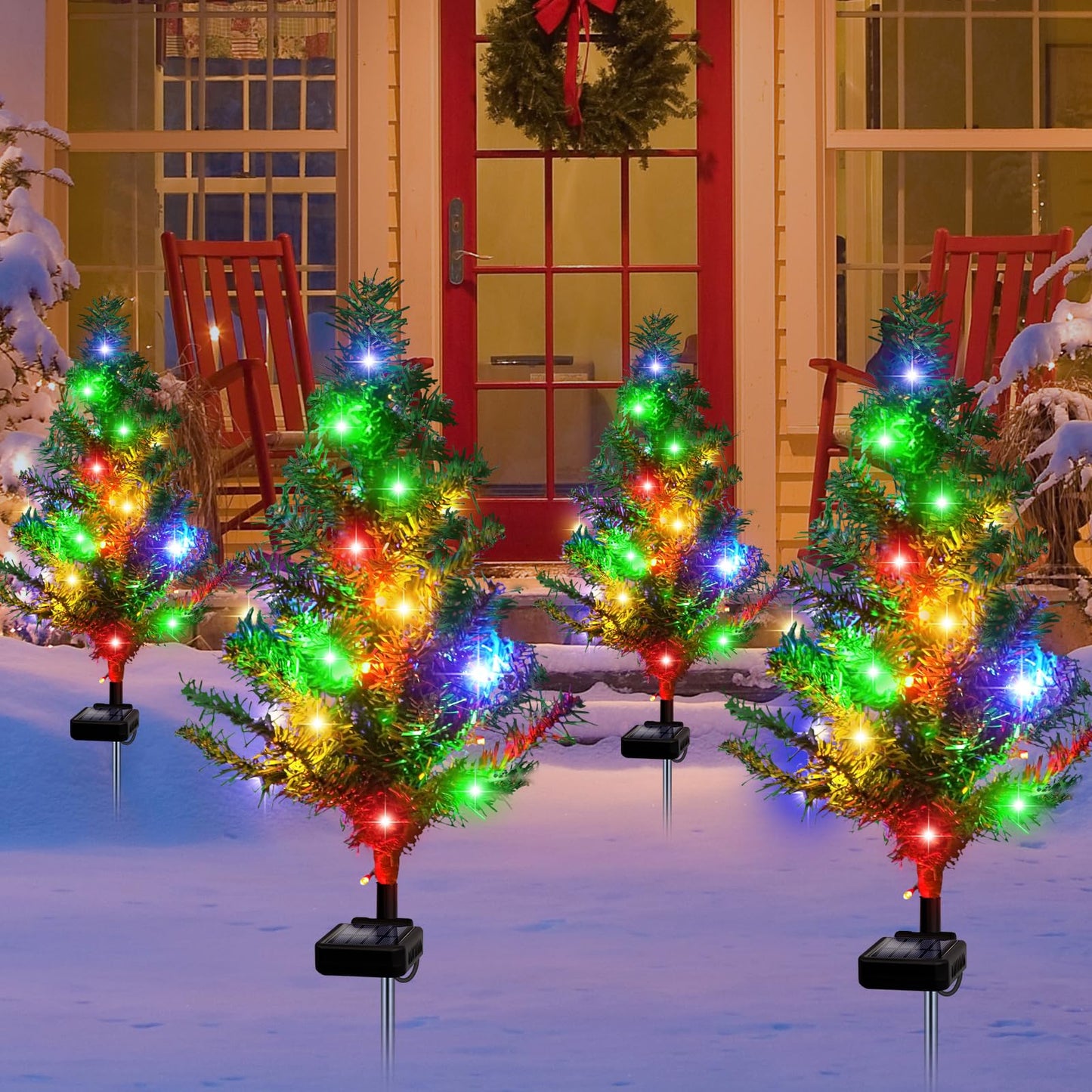 Solar Christmas Tree 4 Pack Garden Stake Light Waterproof Outdoor Christmas Decorations,2 Modes Solar Xmas Christmas Lights for Yard Front Porch Pathway Grave Garden Decor