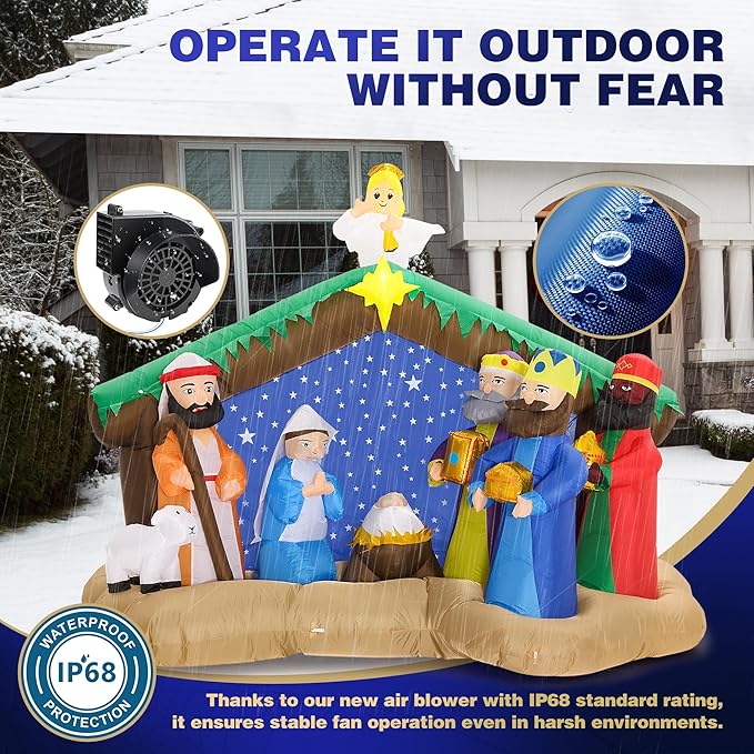 8 FT Christmas Inflatables Nativity Scene Outdoor Decorations, Christmas Blow Up Yard Decorations Nativity Sets for Garden Lawn Xmas Decor
